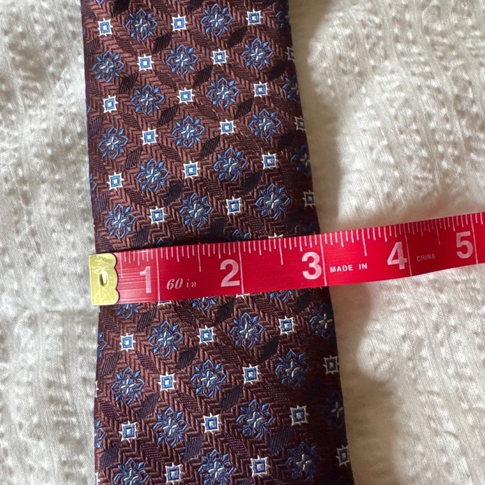 Bruno Piattelli Necktie Men One Size Burgundy Blue Geometric Floral Silk Tie